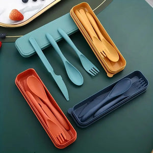 Custom Wheat Straw Travel Utensil Set with Case for Office Lunch, School Meals & Everyday Carry