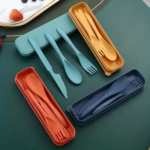Custom Wheat Straw Travel Utensil Set with Case for Office Lunch, School Meals & Everyday Carry