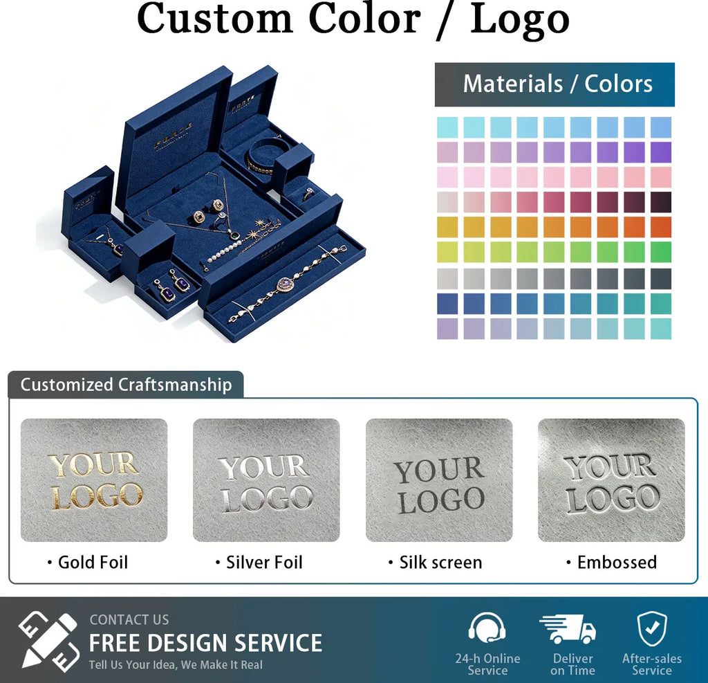 Custom PU Leather Jewelry Box with Embossing | Navy Blue | 31-Day Lead Time