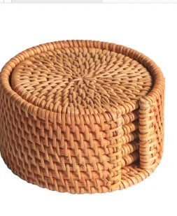 Rattan Weave Coaster Set 6Pcs | Heat Resistant | Custom Material MOQ 500
