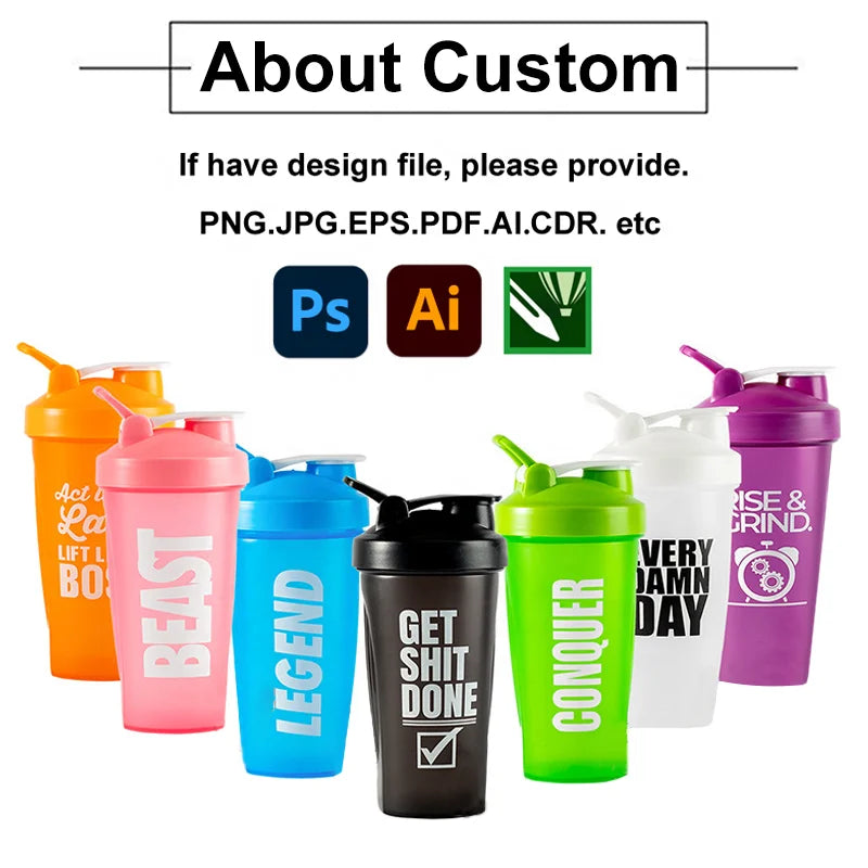 Custom Shaker Bottles with Logo | 100 MOQ BPA-Free Wholesale