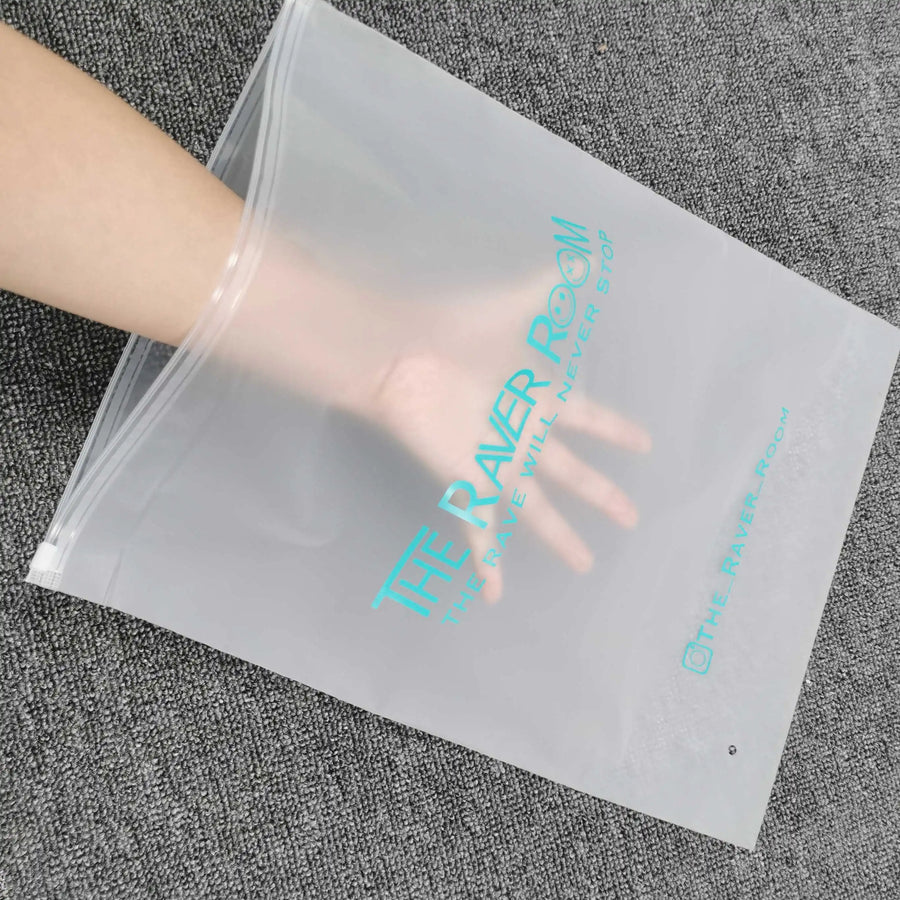 Custom Plastic T-Shirt Bags | Frosted Zip Lock | MOQ 100