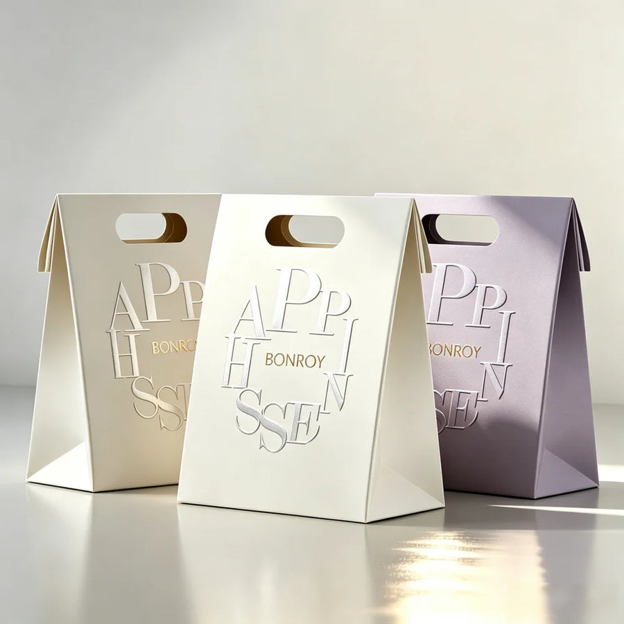 Custom Luxury Embossed Paper Bags | Gold Stamping Shopping Bags | Bulk