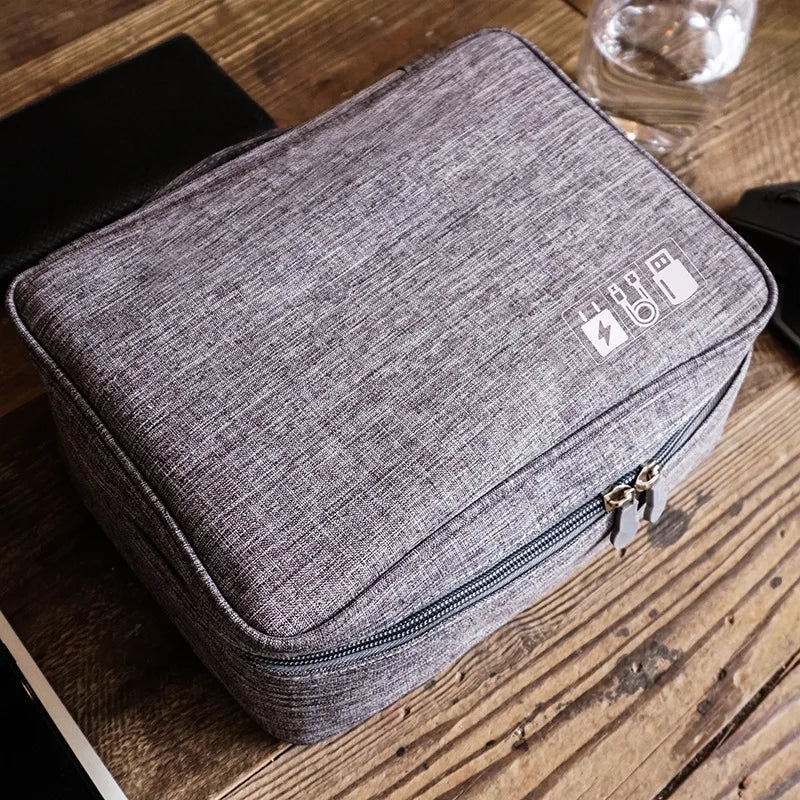 Custom Travel Electronics Organizer Bag 500pcs MOQ | Water-Resistant Cation Fabric, Logo Print