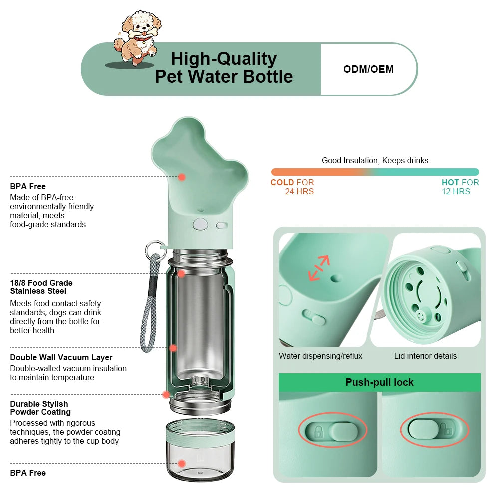 Custom 2-in-1 Dog Water Bottle | 14oz/18oz | BPA-Free Stainless Steel