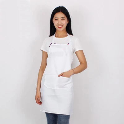 Custom Plain Color Polyester Bib Apron with Front Pocket for Cafés, Kitchens, BBQ, and Cleaning Use
