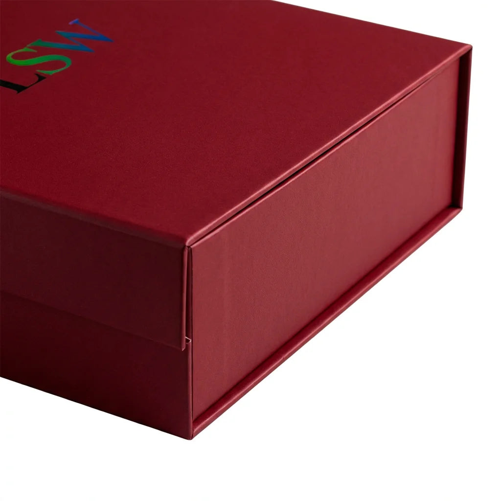 Bespoke Logo Bespoke Maroon Matte Textured Paper Box: Folding Snap-in Rigid Box with Magnetic Closure