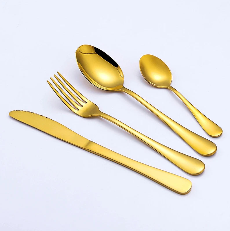 24 Pcs Gold Stainless Steel Flatware Set | 1,000 Box MOQ | Wholesale Cutlery