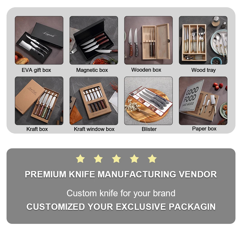 Custom Flatware Set — 4-Piece Stainless Steel with Pakka Wood Handle