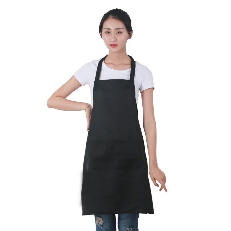 Custom Plain Color Polyester Bib Apron with Front Pocket for Cafés, Kitchens, BBQ, and Cleaning Use