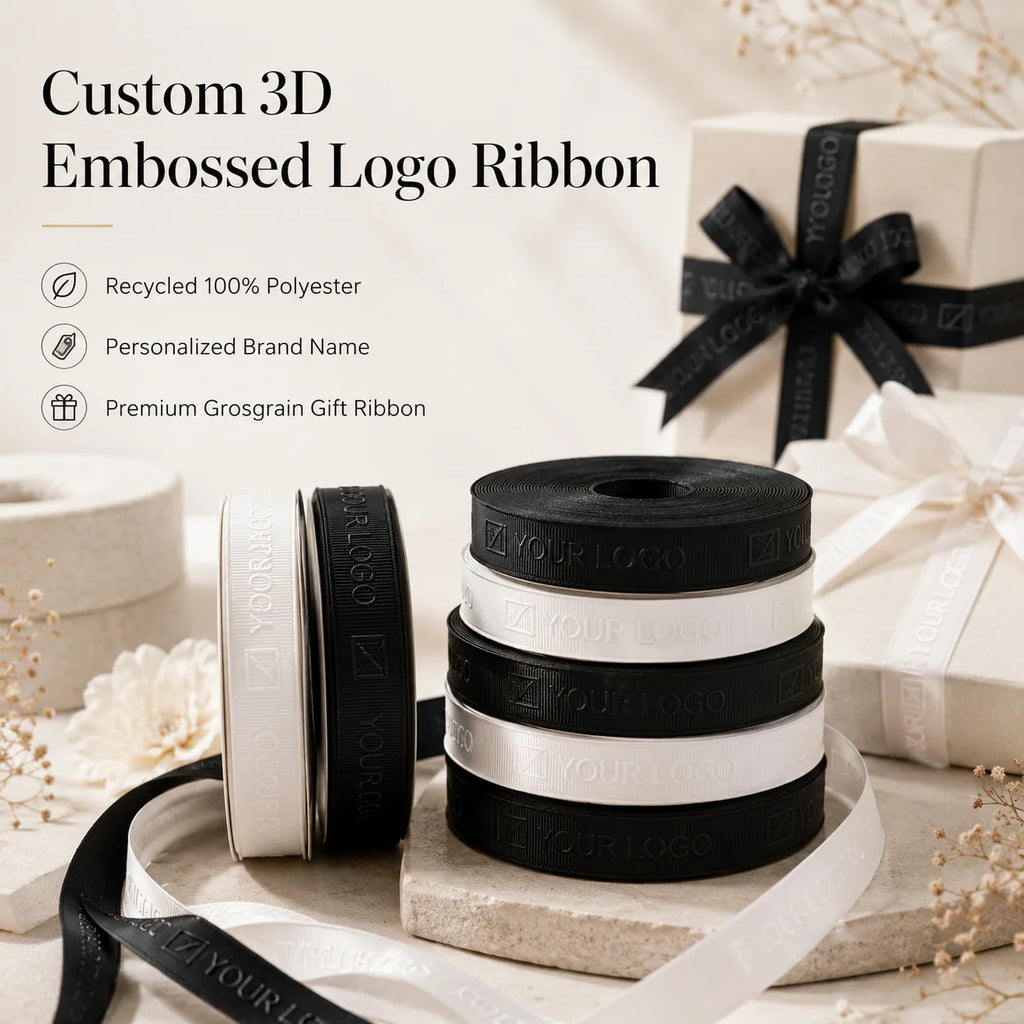 Custom 3D Embossed Recycled Polyester Ribbon | OEKO-TEX, GRS, 100 MOQ, 196 Colors