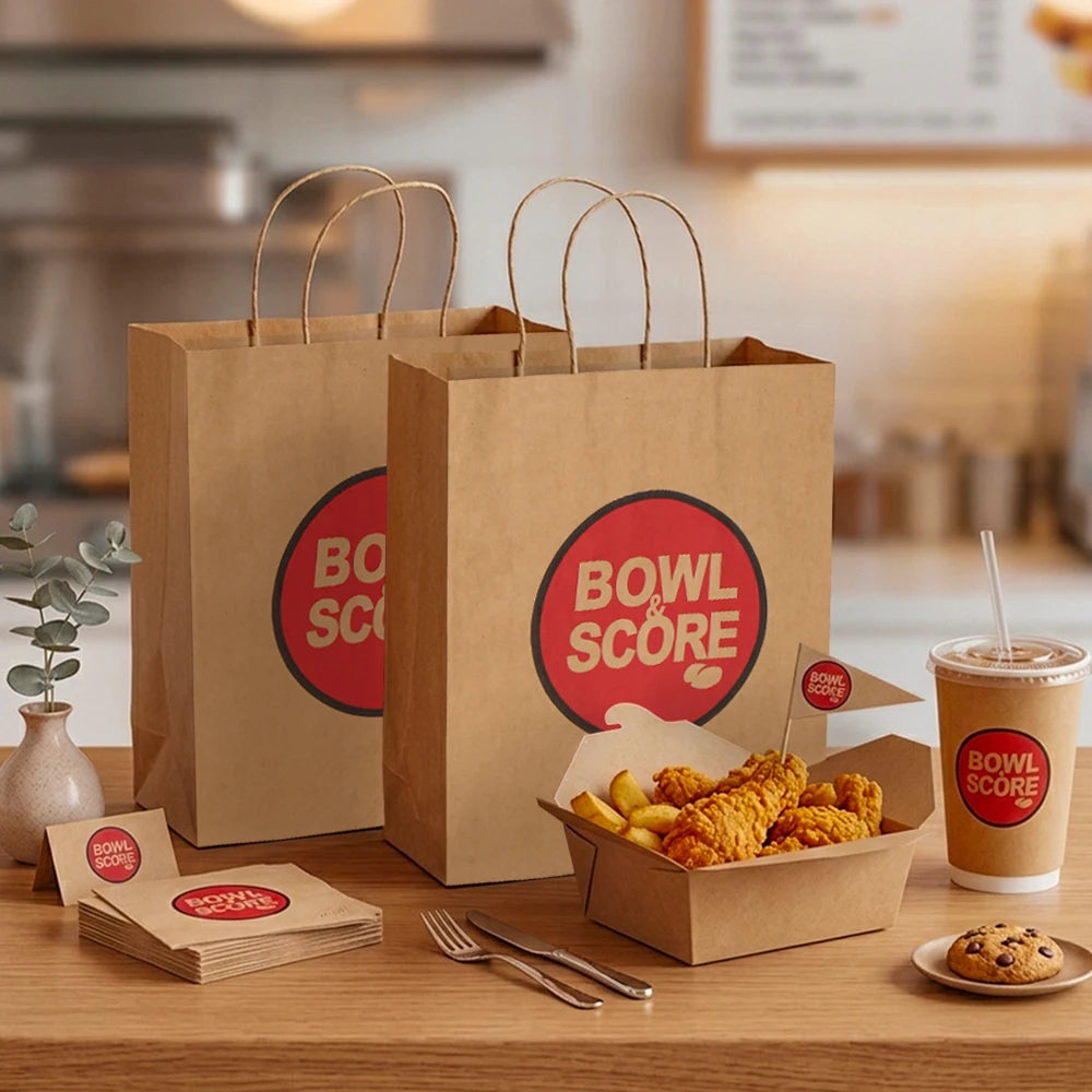 Custom Kraft Paper Takeaway Bags | Eco-Friendly Restaurant Bags