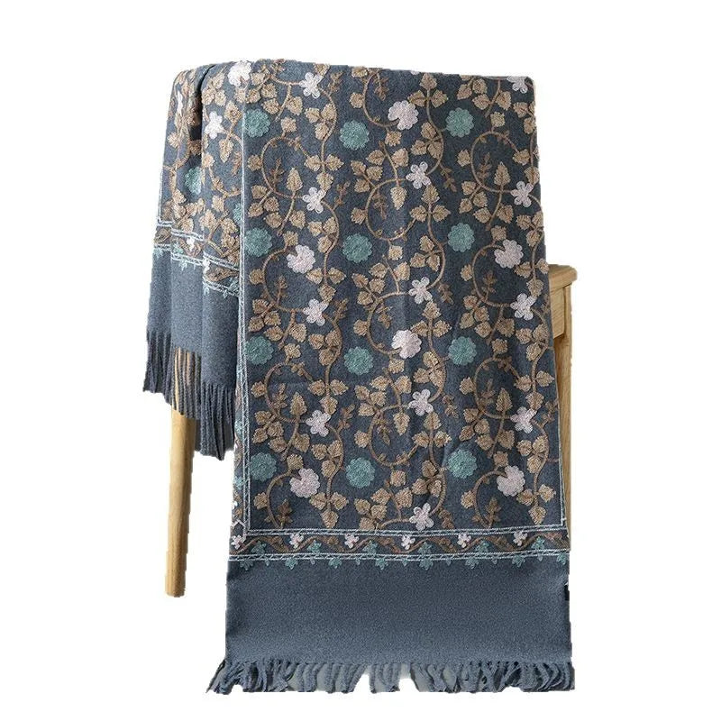 Embroidered Winter Polyester Scarf | Floral Design | Tassel Finish | 1 MOQ | Modest Fashion