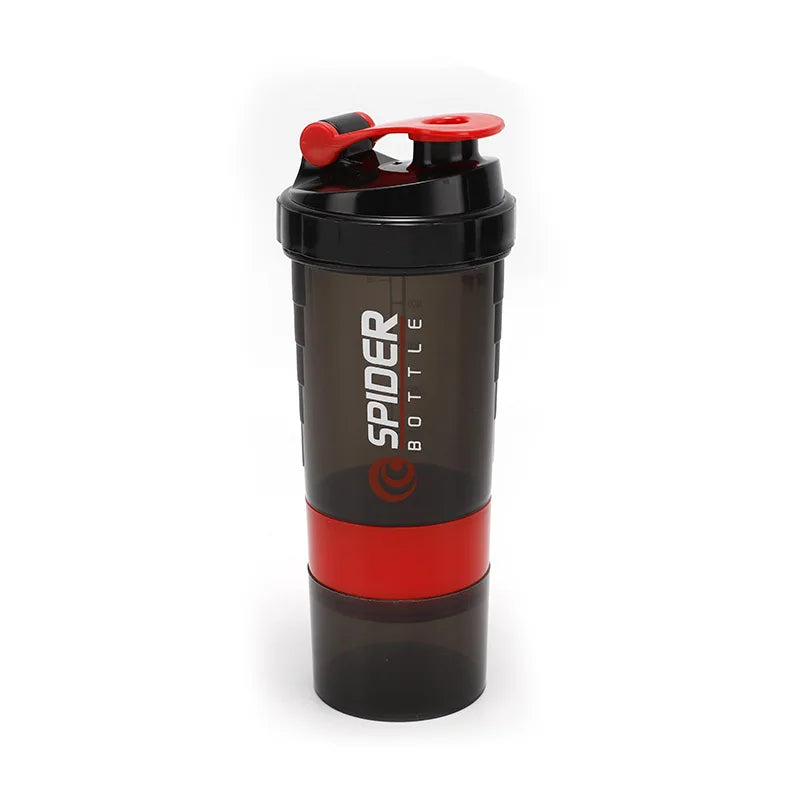 Protein Shaker Bottle with Mixing Ball and Storage Compartments for Gym and Supplements