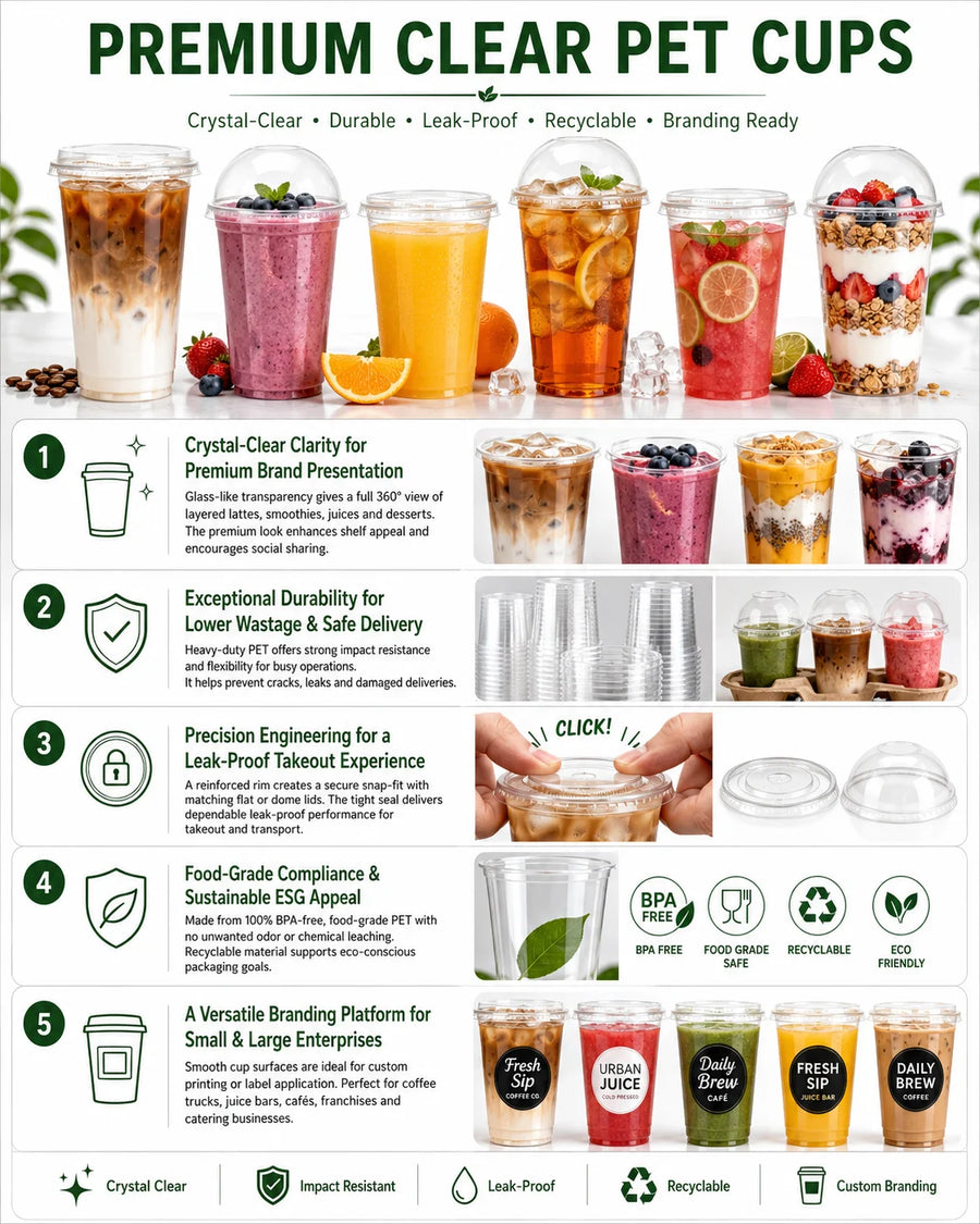 Custom PLA Biodegradable Cold Drink Cups 12-32oz | 100% Compostable BPA-Free