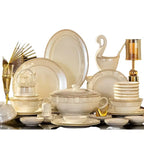 24pcs Embossed Gold Porcelain Tableware Set | Luxury Bone China