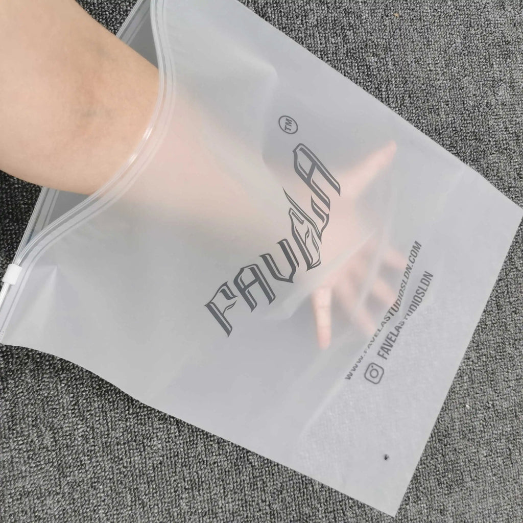Custom Plastic T-Shirt Bags | Frosted Zip Lock | MOQ 100