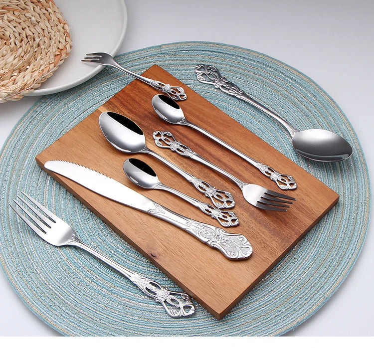 Baroque Gold Flatware Set 18/0 Stainless Steel for Weddings