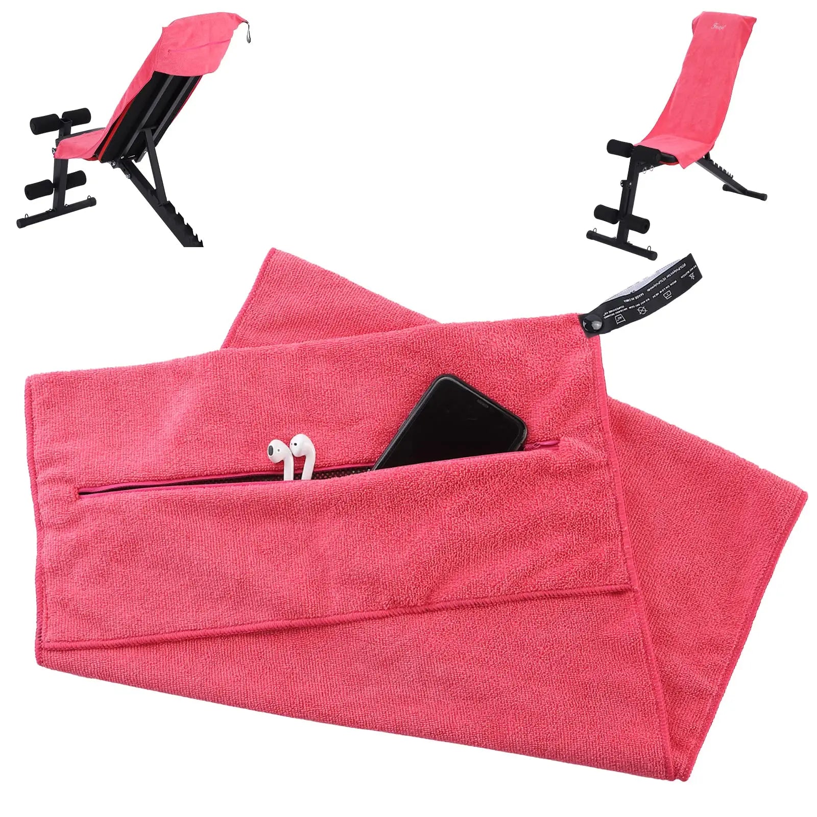 Custom Microfiber Gym Bench Towel with Zipper Pocket for Training, Studio Use & Wellness Programs