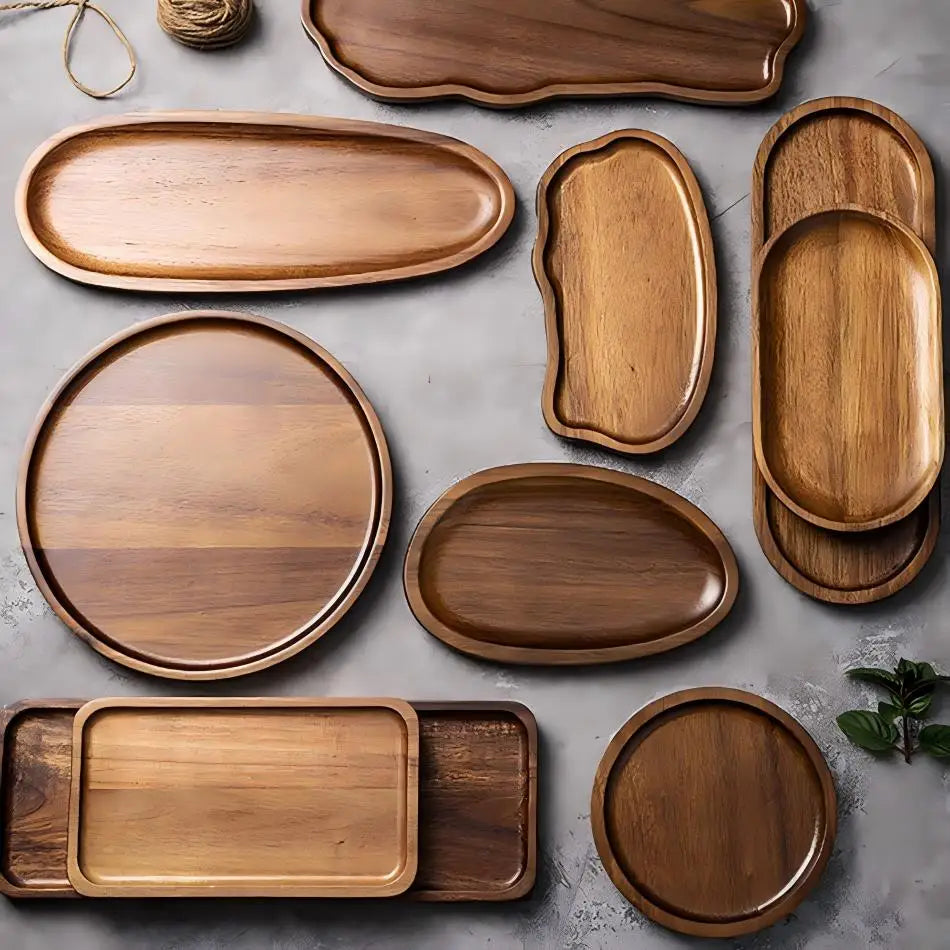 Custom Acacia Wood Tray — 1 MOQ, Engraving, Eco-Friendly