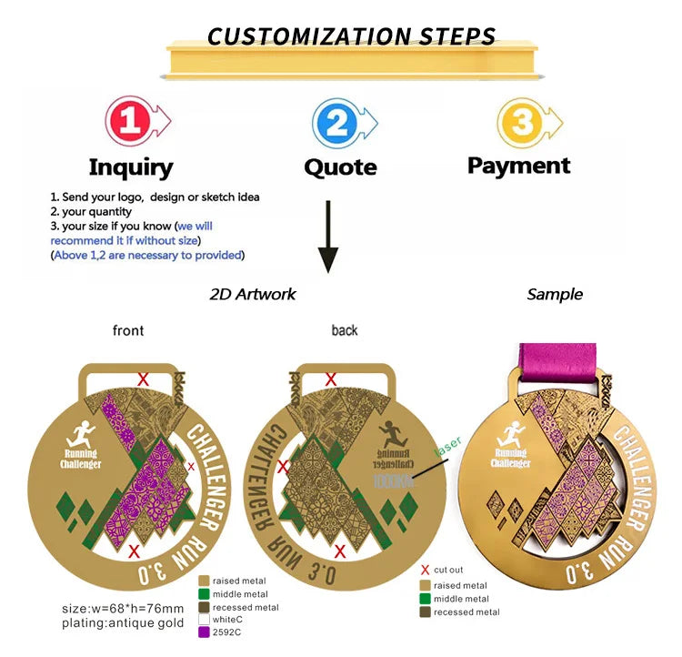Custom Zinc Alloy Medal with Soft Enamel | 70mm Marathon Finisher Awards & Corporate Recognition | 50 MOQ
