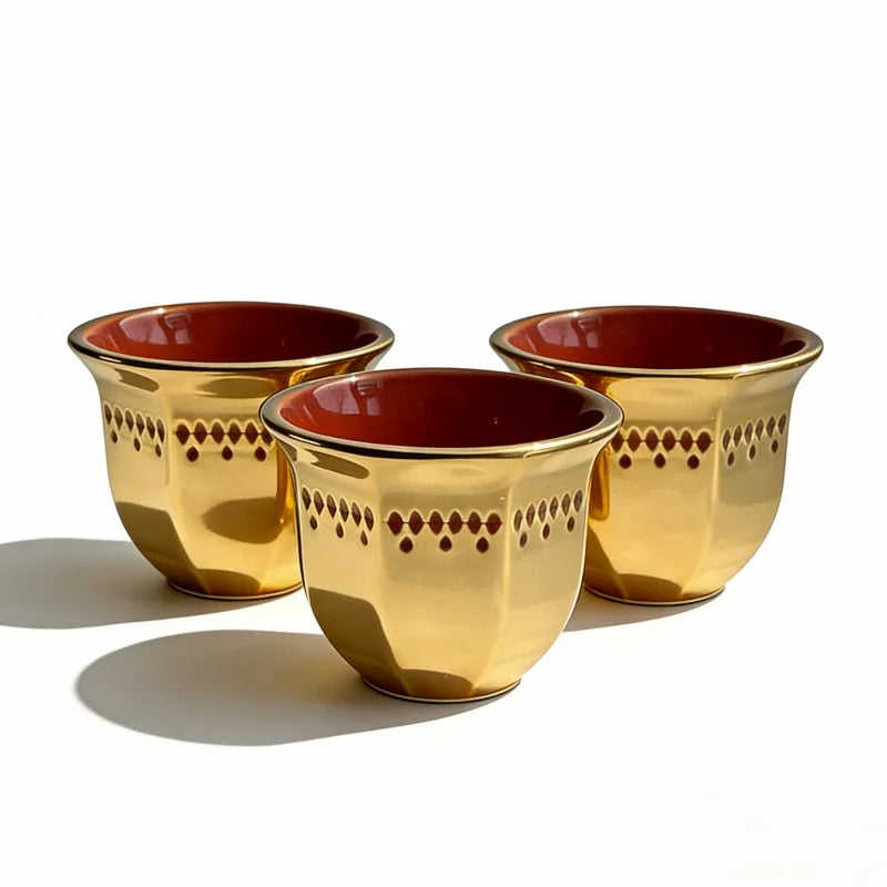 Luxury Gold Gahwa Coffee Cup Set Custom Logo OEM ODM Arabic Style Ceramic Gift Set for Corporate Hospitality Bulk Wholesale