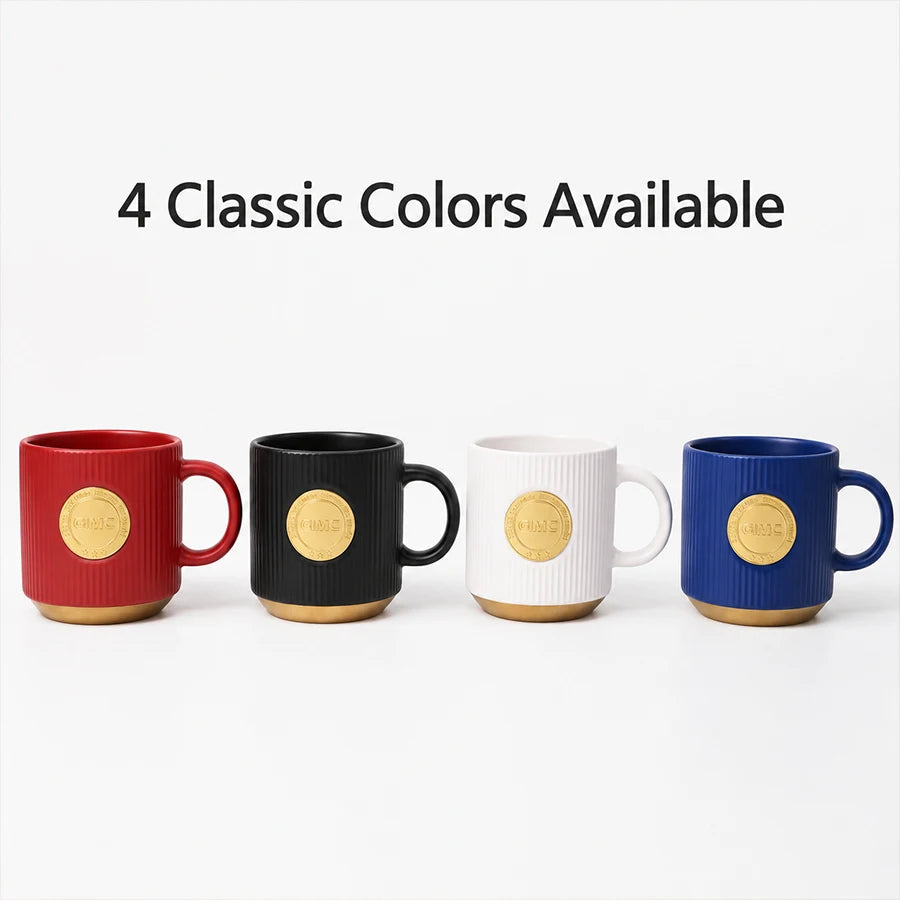 3D Embossed Metal Logo Mugs | 300 MOQ | 15-Day Lead Time