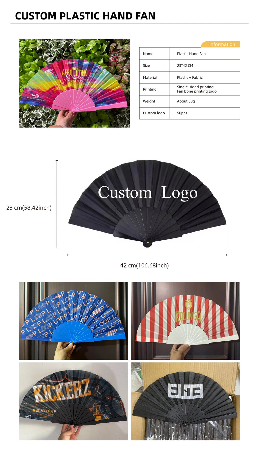 Custom Printed Hand Fans with Logo – 100 MOQ, 7-12 Day Lead