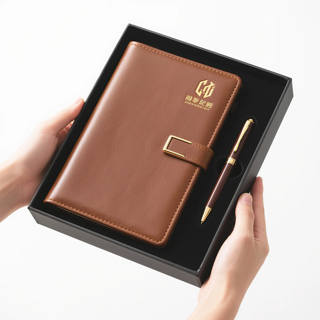 Custom PU Leather Notebook & Pen Set 500pcs MOQ | A5 Hardcover, Hot Stamp Logo, Gift Set